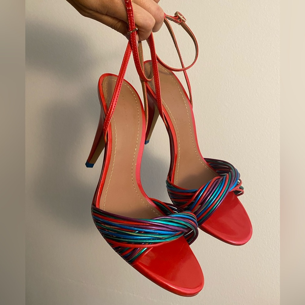 Red Multi Metallic ankle strap heels
